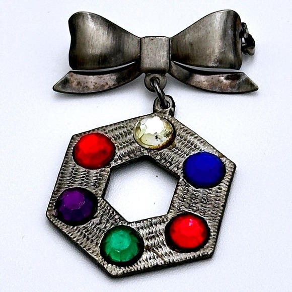 Jewelry - Vintage Bow Brooch Colorful Rhinestone‎ Pendant Charm Pin Silver Tone